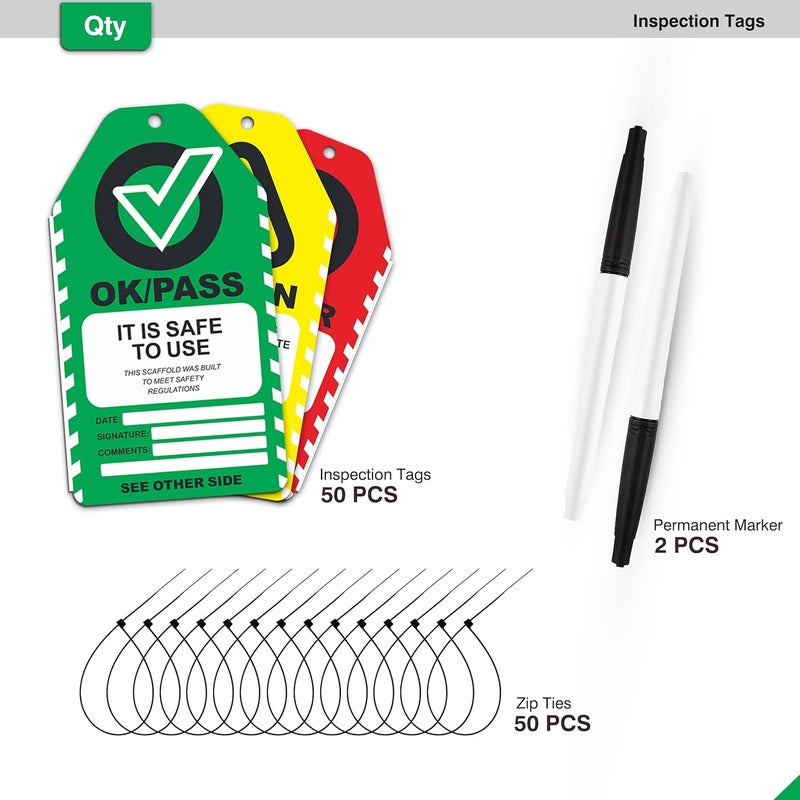 Fiivas Scaffold Inspection Tags 50 Pack, Performance Never Tear Scaffolding Safety Inspection Tags, Waterproof Scaffold Inspection Tag Outdoor, OSHA Compliant Scaffold Tags Cards Red Yellow Green - Image 4